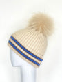 Mohair/ Wool Hat with Fur Pom and Stripe Hat