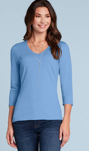 Judy P Relaxed fit V-neck three-quarter sleeve top