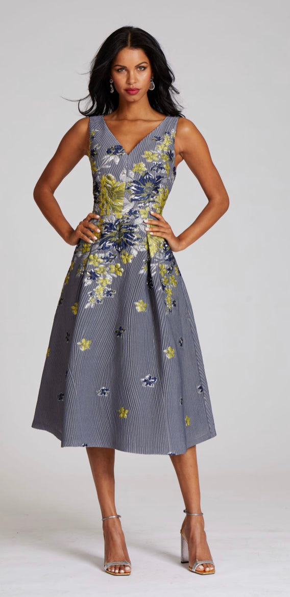 Teri Jon Ribbed Floral Tea Length Jacquard Dress – Shop