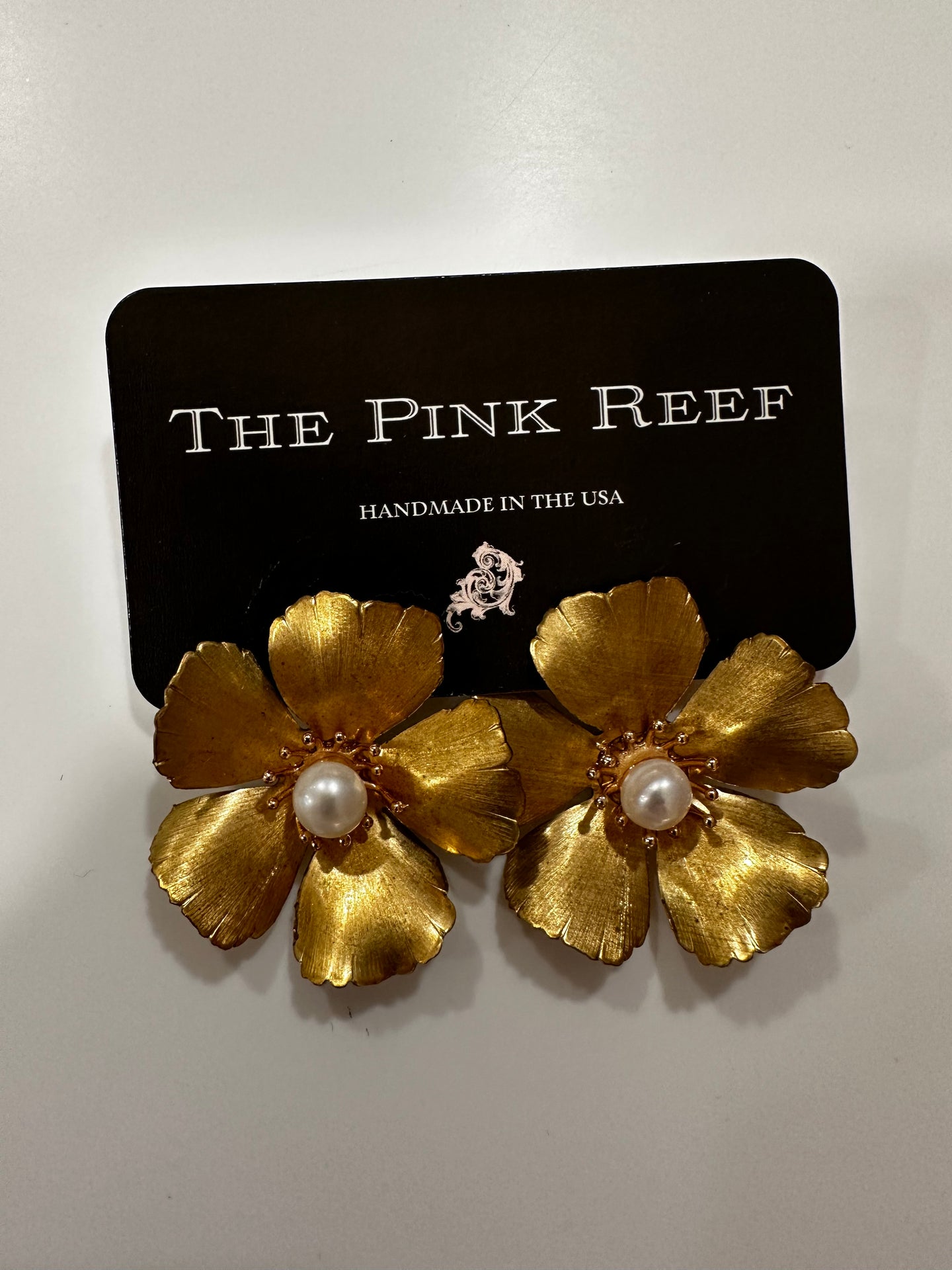 Golden Flower Stud with Pearl