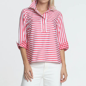 Hinson+Wu Aileen Red and White Stripe Shirt
