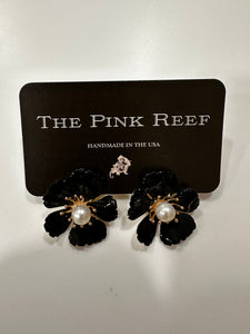 Pink Reef Black Flower Stud with Pearl