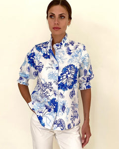 Rani Arabella Cotton Printed Ruffle Collar: Coral Blue