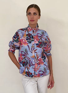 Rani Arabella Ruffle Collar Shirt: Tropical Blue