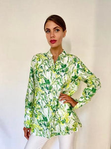 Rani Arabella Silk Printed Shirt: Iris Green